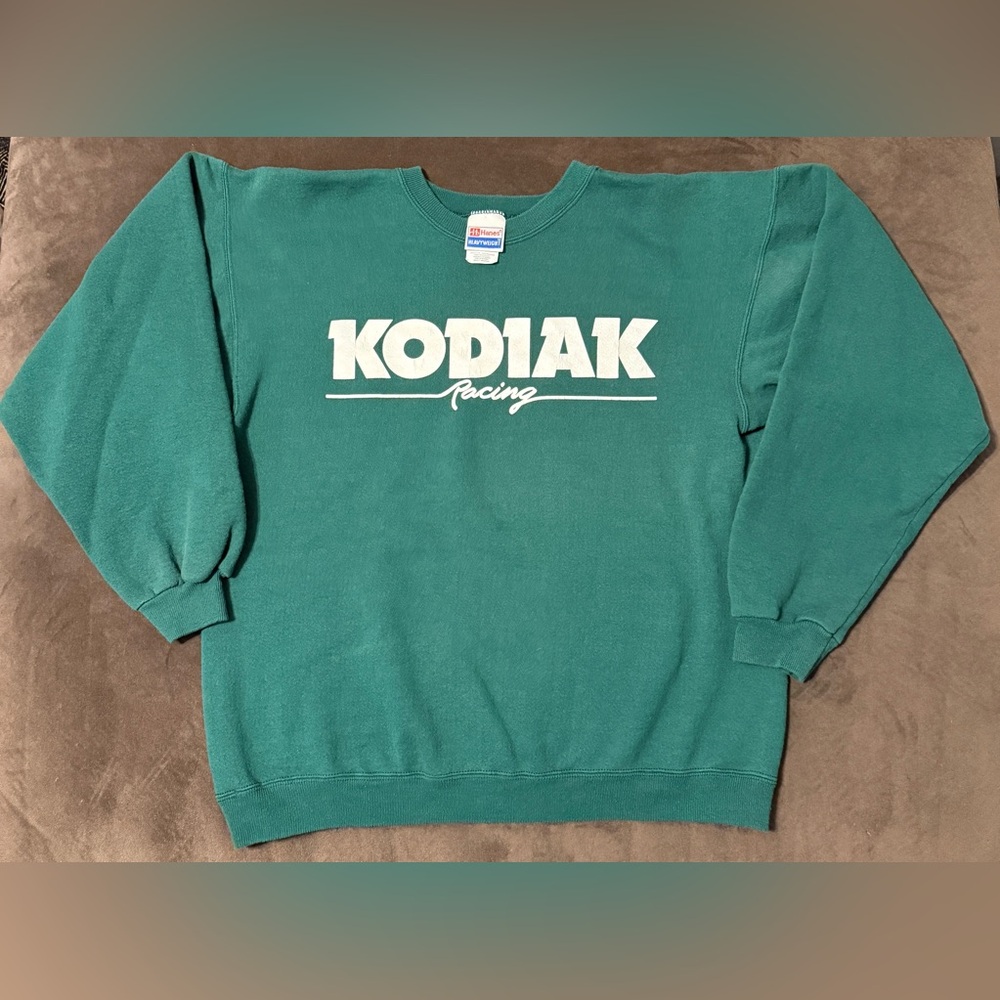 Vintage 90’s Kodiak Racing Nascar Green Sweatshirt Pullover Hanes Heavy M RARE